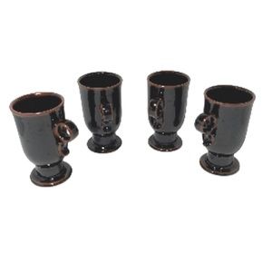 Retro Toscany Black Brown Accent Espresso Coffee Demitasse Tea Mug Cup Set of 4